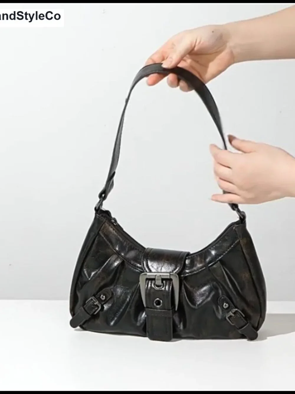 Y2K Faux Leather Hobo Purse for Women Top Handle Shoulder Bag Punk Clutch